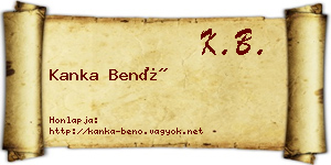 Kanka Benő névjegykártya